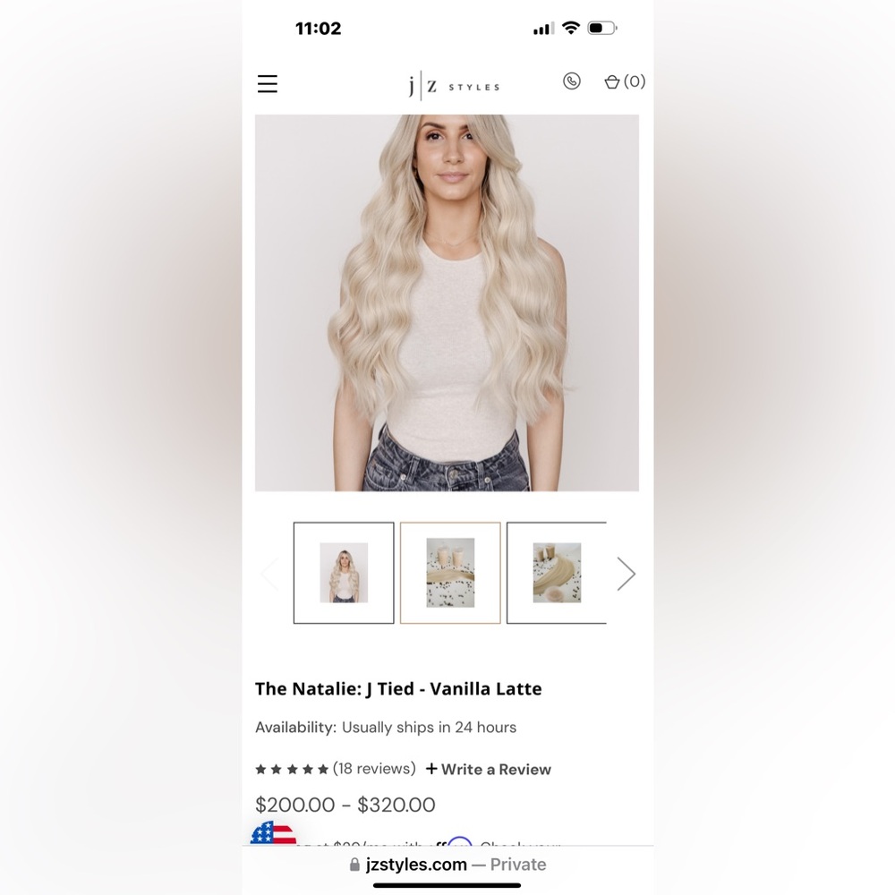 2 j tied 16” wefts